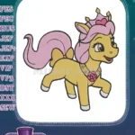 Cute golden princess pony with pink crown embroidery designs - Instant Download