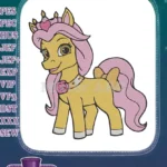 Cute Princess Pony Embroidery Designs with Crown and Rose - Instant Download