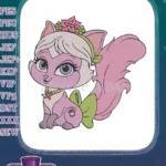 Adorable fancy pink cat embroidery designs wearing a floral crown - Instant Download