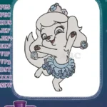 Cute white poodle puppy dancing in blue tutu embroidery designs - Instant Download