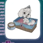 Cute Princess Puppy in Basket with Crown Embroidery Designs - Instant Download