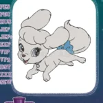 Happy running gray poodle puppy blue bow embroidery designs - Instant Download