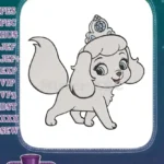 Cute fluffy white puppy princess embroidery designs - Instant Download