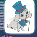 Cute Dapper Puppy Dog with Blue Top Hat Embroidery Designs - Instant Download