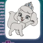 Cute white fluffy princess puppy with blue crown embroidery designs - Instant Download