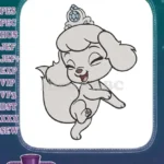 Adorable smiling puppy princess wearing blue crown embroidery designs - Instant Download