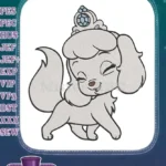 Cute White Princess Puppy Dog Embroidery Designs with Blue Crown - Instant Download