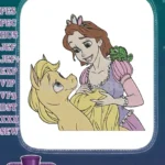 Smiling Rapunzel Princess with Maximus Horse and Pascal Chameleon Embroidery Designs - Instant Download