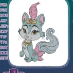 Cute Blue-Grey Princess Cat with Feather Headpiece Embroidery Designs - Instant Download