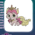 Adorable Pink Kitten Princess with Golden Crown Embroidery Designs - Instant Download