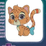 Adorable Orange Spotted Cheetah Cub with Blue Bow Embroidery Designs - Instant Download
