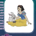 Snow White Princess with Cute Bunny Eating Blueberries Embroidery Designs - Instant Download