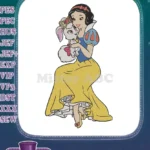 Snow White holding cute white rabbit embroidery designs - Instant Download