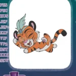 Cute baby tiger with blue feather embroidery designs - Instant Download
