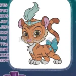 Adorable tiger cub wearing feather headband and bow embroidery designs - Instant Download