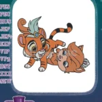 Playful cartoon tiger cub and fox friends embroidery designs - Instant Download