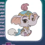 Adorable Cartoon Baby Elephant with Blue and Gold Headpiece Embroidery Designs - Instant Download