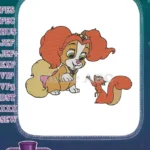Cute Princess Puppy and Squirrel Friendship Embroidery Designs - Instant Download