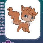 Charming cartoon squirrel princess with sparkling crown embroidery designs - Instant Download