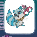 Cute blue raccoon holding tribal feathered mask embroidery designs - Instant Download