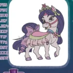 Cute purple pony princess embroidery designs with crown and flower - Instant Download