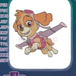 Cute Skye Paw Patrol flying pink aviator puppy dog embroidery designs - Instant Download