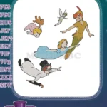Peter Pan Tinkerbell Wendy Michael John flying embroidery designs - Instant Download