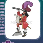 Peter Pan Captain Hook pirate with spyglass and scroll embroidery designs - Instant Download