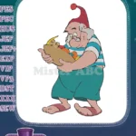 Cheerful Old Man Gnome with Goodies Bag Embroidery Designs - Instant Download