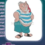 Funny portly pirate man cartoon embroidery designs with striped shirt - Instant Download