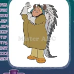 Stern Native American Chief Cartoon Character Feather Headdress Embroidery Designs - Instant Download