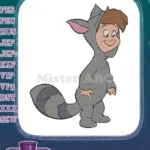 Smiling boy in adorable gray raccoon costume embroidery designs - Instant Download