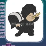 Cute cartoon skunk playing flute music embroidery designs - Instant Download