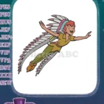 Flying Peter Pan Native American Headdress Embroidery Designs - Instant Download
