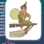 Peter Pan on wooden beam with full moon embroidery designs - Instant Download