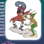 Classic Peter Pan versus Captain Hook sword fight embroidery designs - Instant Download