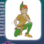 Mischievous Peter Pan character with dagger and feather hat embroidery designs - Instant Download