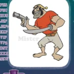 Fierce Cartoon Pirate with Pistol and Cutlass Embroidery Designs - Instant Download