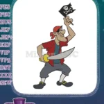 Swashbuckling Pirate with Sword and Jolly Roger Flag Embroidery Designs - Instant Download