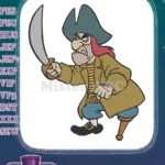 Angry cartoon pirate with sword and wooden leg embroidery designs - Instant Download