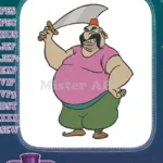 Funny plump pirate with scimitar cartoon embroidery designs - Instant Download