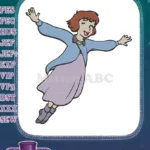 Joyful Flying Cartoon Girl Character Embroidery Designs - Instant Download