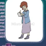 Cartoon woman writing with pen and paper embroidery designs - Instant Download