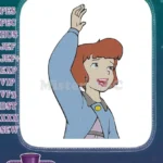 Friendly cartoon woman with red hair waving hand embroidery designs - Instant Download