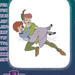 Classic Peter Pan holding Wendy Darling cartoon embroidery designs - Instant Download
