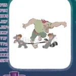 Playful big man and two children in animal costume embroidery designs - Instant Download