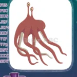 Red tentacled sea monster with stalk eyes embroidery designs - Instant Download