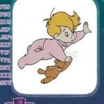 Cute flying baby with teddy bear embroidery designs - Instant Download
