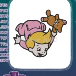 Happy blonde child playing with cute deer toy embroidery designs - Instant Download