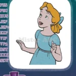 Charming cartoon girl with blonde hair in blue dress embroidery designs - Instant Download